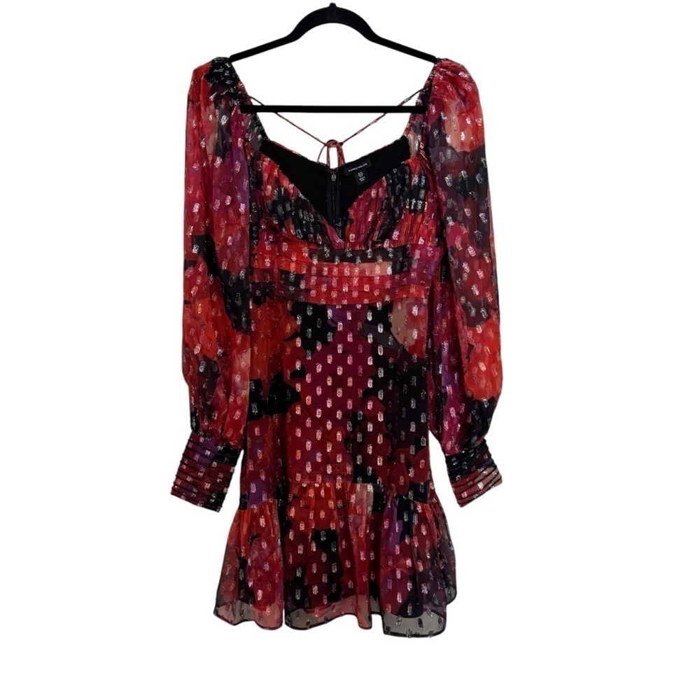 Karen Millen Floral Metallic Beaded Cuff Woven Mini Dress US 8